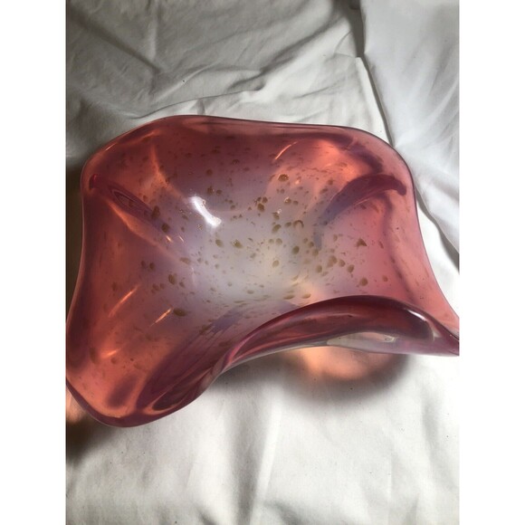 Murano Dish Glass Pink/Pearl Color With Gold Specks VTG - Picture 3 of 5